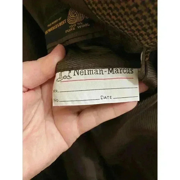 Vintage Neiman Marcus Men's Wool Blazer Jacket Brown Houndstooth Double Button - Picture 11 of 11